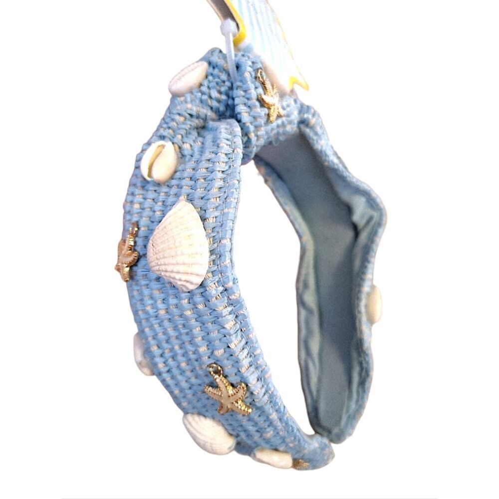 Sunday State Light Blue Seashell Embellished Woven Headband NWT